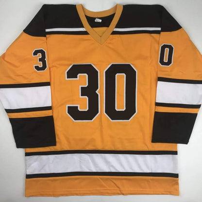 Yellow and black Gerry Cheevers custom jersey for professional sports league fans