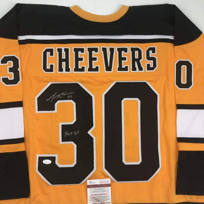 Autographed Gerry Cheevers HOF 85 Boston Yellow Hockey Jersey JSA COA | Certified Authentic Signed Memorabilia | vintageantiquesgifts.com