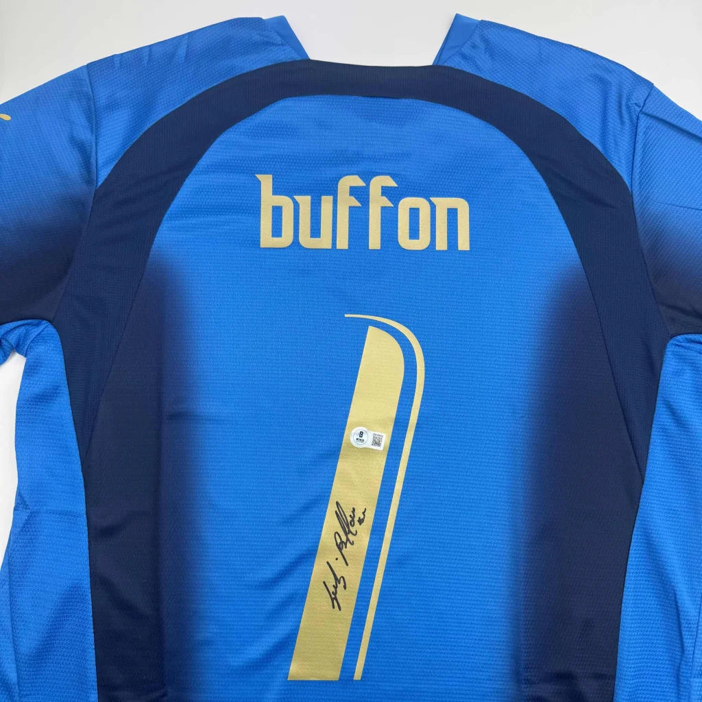 Autographed Gianluigi Buffon Italy blue soccer jersey with Buffon number 1