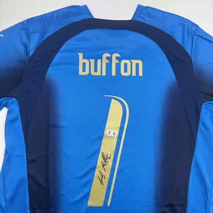 Autographed Gianluigi Buffon Italy blue soccer jersey with Buffon number 1