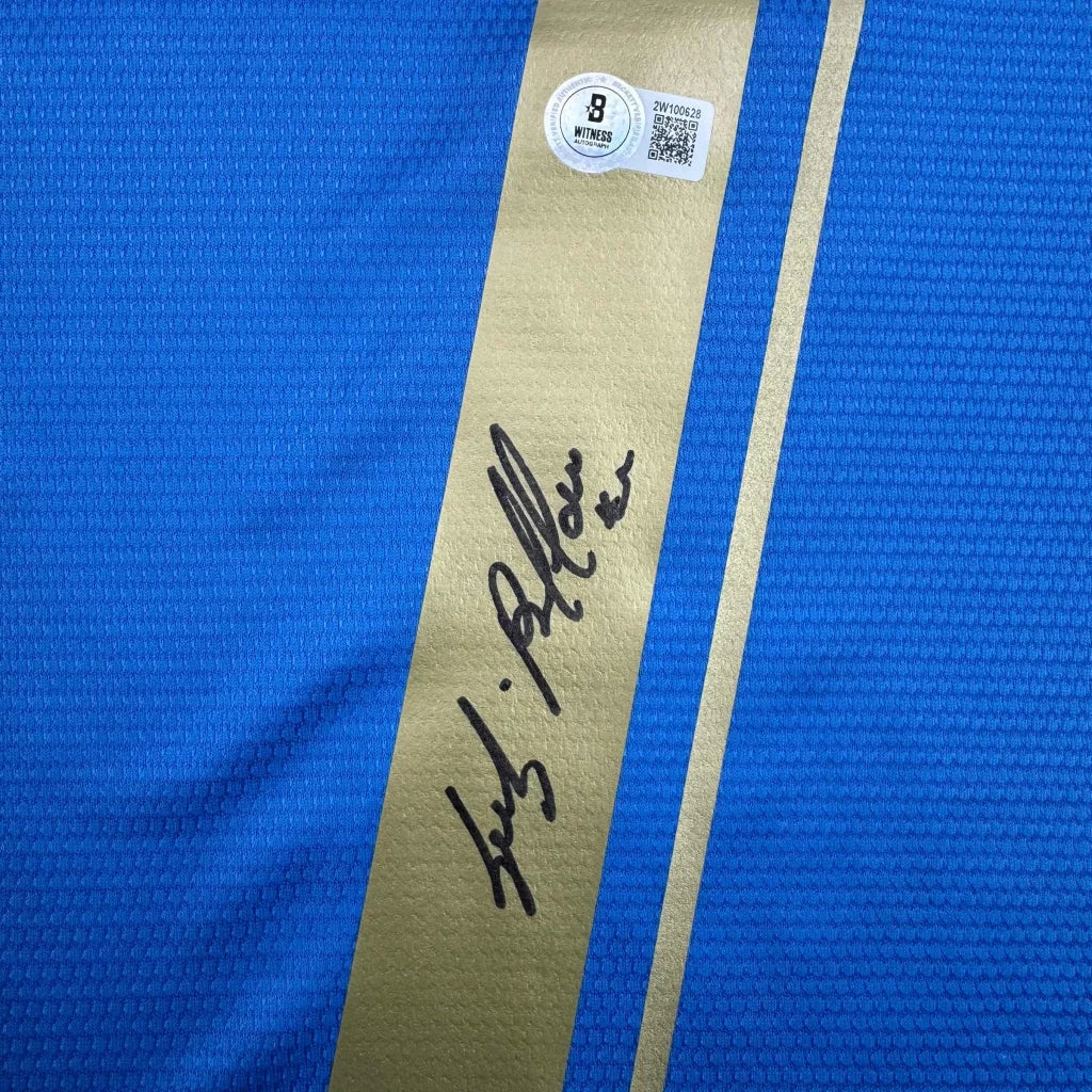 Autographed Gianluigi Buffon Italy blue soccer jersey with gold stripe, Beckett BAS COA