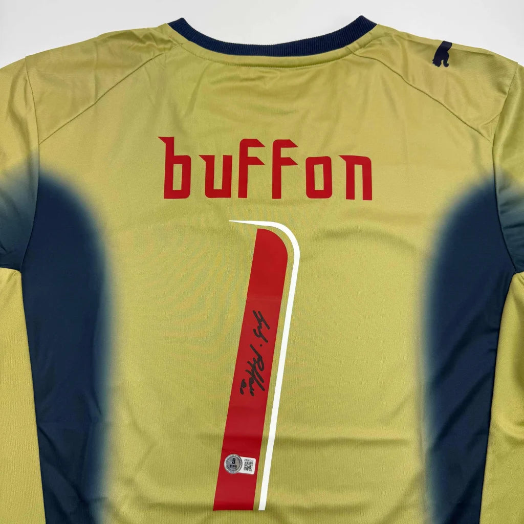 Autographed Gianluigi Buffon Italy Gold Soccer Futbol Jersey Beckett BAS COA | Certified Authentic Signed Memorabilia | vintageantiquesgifts.com