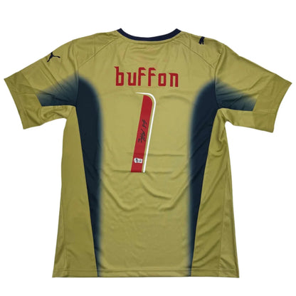 Autographed Gianluigi Buffon Italy Gold Soccer Futbol Jersey Beckett BAS COA | Hall of Fame Sports Memorabilia | vintageantiquesgifts.com