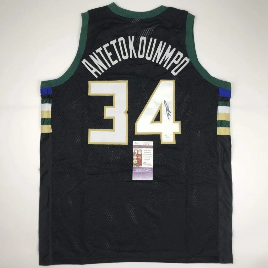 Autographed Giannis Antetokounmpo Milwaukee Black Custom Basketball Jersey JSA COA | Hall of Fame Sports Memorabilia | vintageantiquesgifts.com