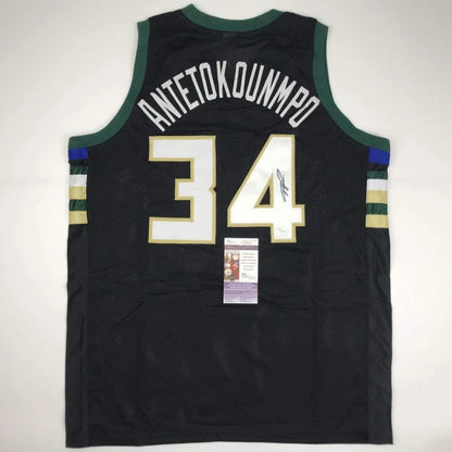 Autographed Giannis Antetokounmpo Milwaukee Black Custom Basketball Jersey JSA COA | Hall of Fame Sports Memorabilia | vintageantiquesgifts.com