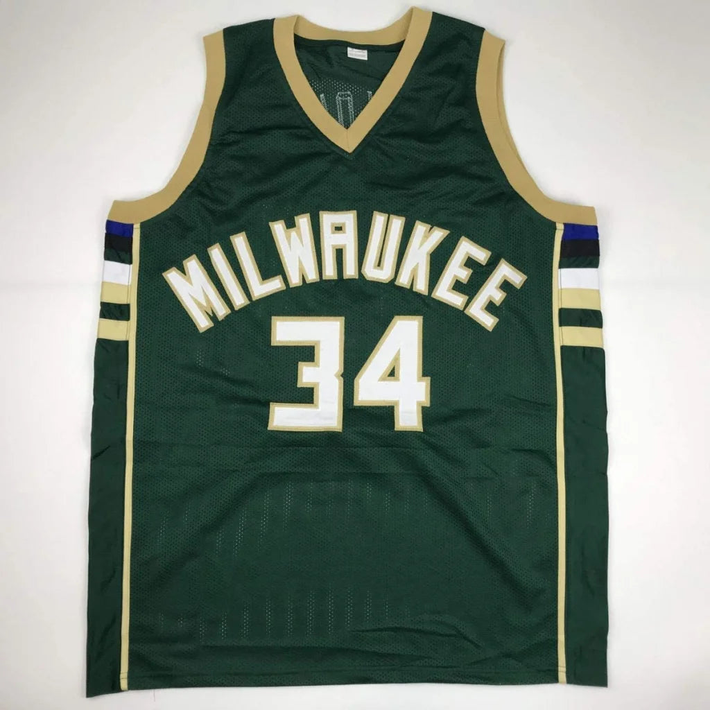 Autographed Giannis Antetokounmpo Milwaukee Green Custom Basketball Jersey JSA COA | Authenticated Signed Sports Jersey | vintageantiquesgifts.com