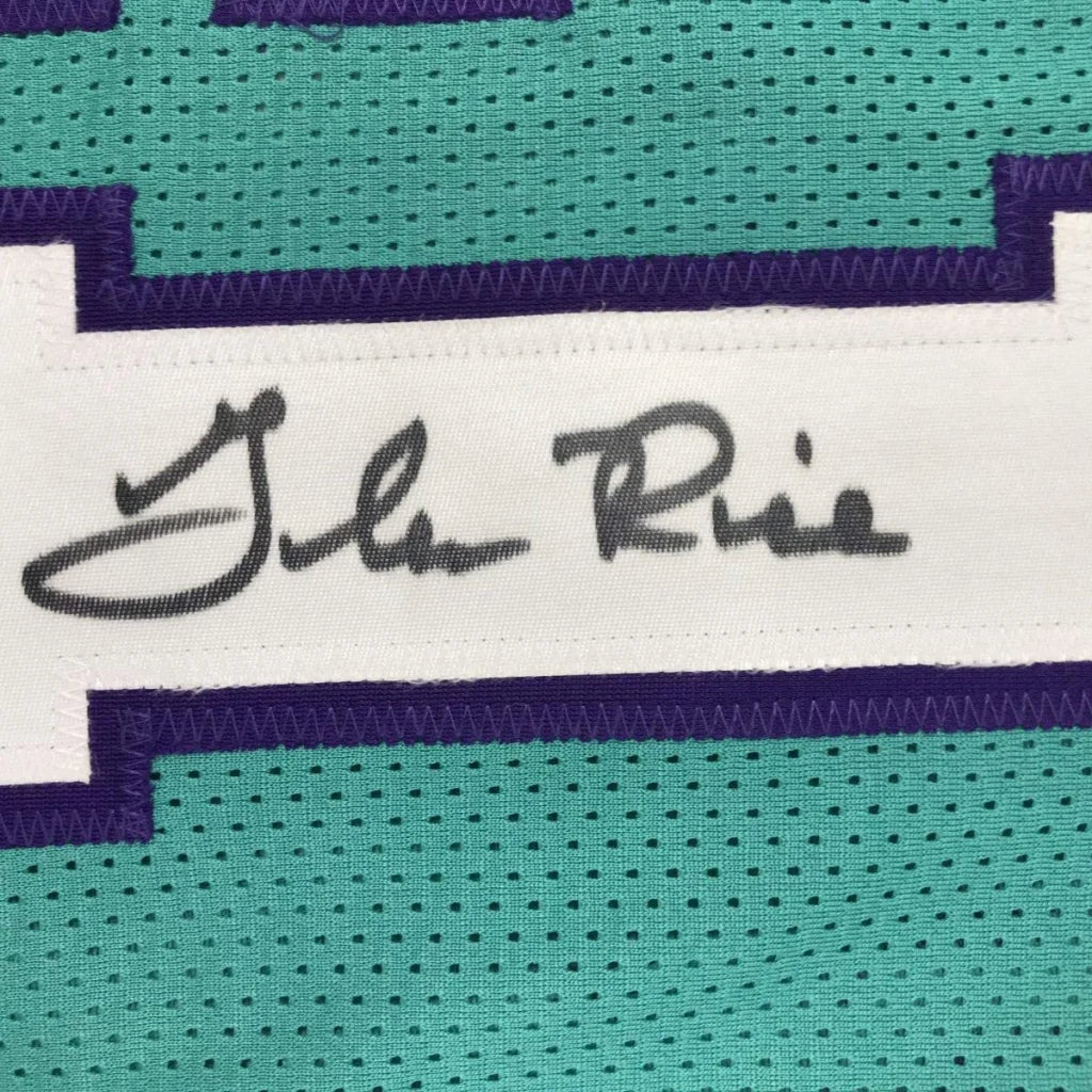 Autographed Glen Rice Charlotte teal custom jersey with j signature, PSA/DNA COA