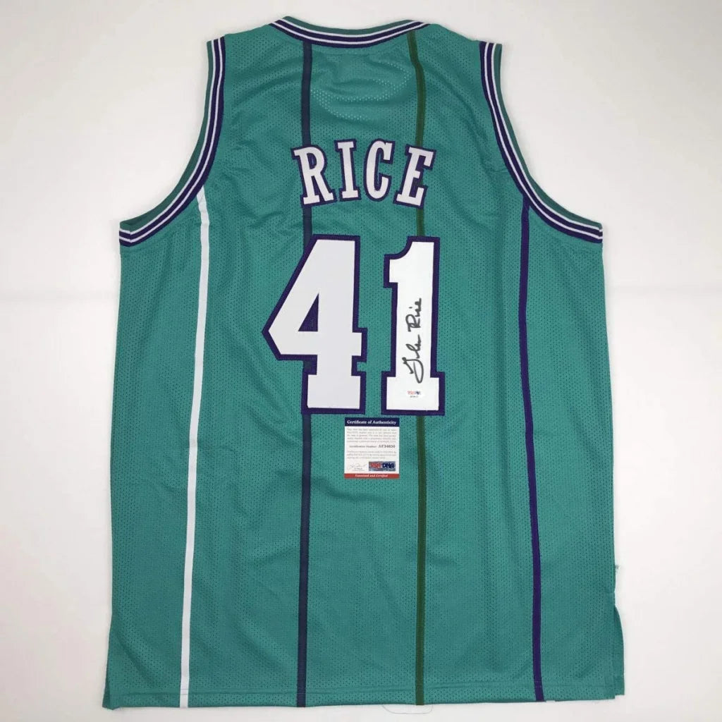 Autographed Glen Rice teal custom jersey with number 41, PSA/DNA COA
