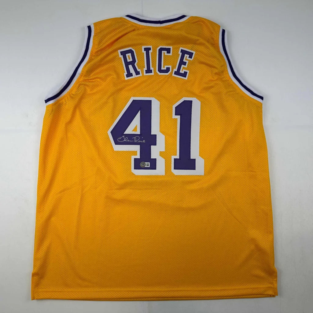 Autographed Glen Rice Los Angeles LA Yellow Basketball Jersey Beckett BAS COA | Hall of Fame Sports Memorabilia | vintageantiquesgifts.com