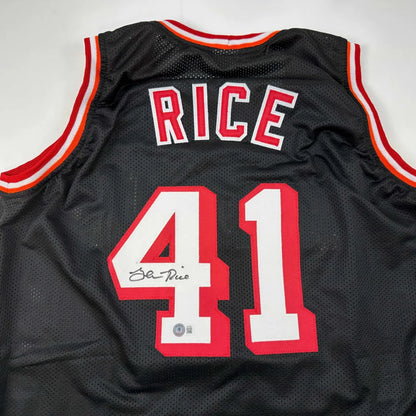 Black RICE 41 custom jersey with autograph, perfect for pro sports fans and collectibles