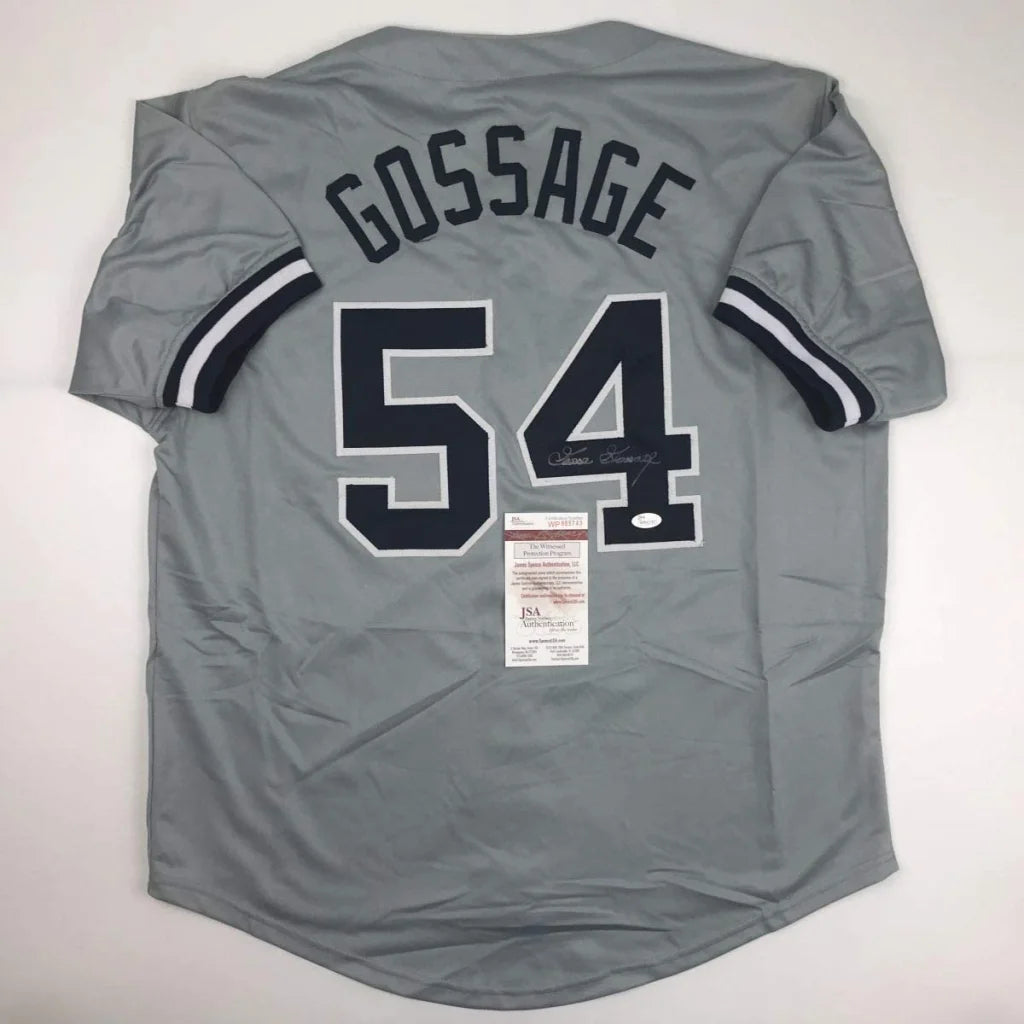 Back of autographed Goose Gossage gray custom jersey with Gossage 54, JSA COA