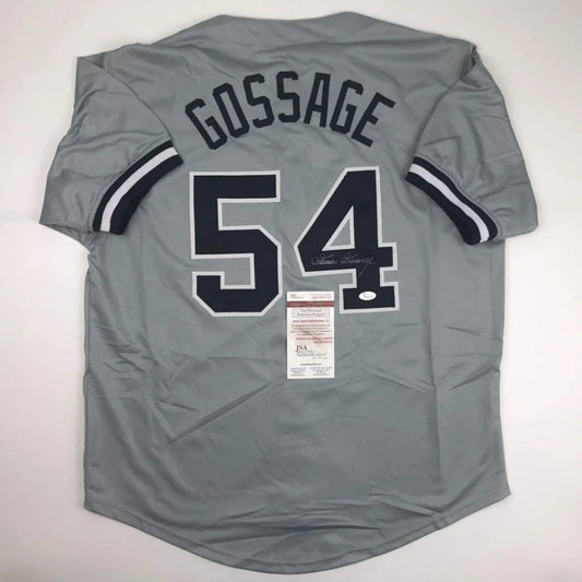 Back of autographed Goose Gossage gray custom jersey with Gossage 54, JSA COA
