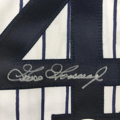 Autographed New York Yankees pinstripe custom jersey from professional sports league