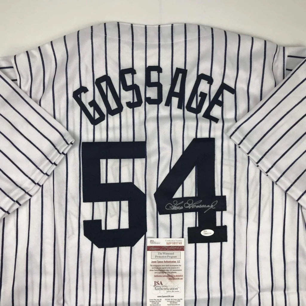 Autographed Goose Gossage New York Pinstripe Baseball Jersey JSA COA | Certified Authentic Signed Memorabilia | vintageantiquesgifts.com