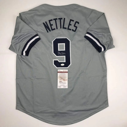 Autographed Graig Nettles gray custom jersey with black 9, JSA COA