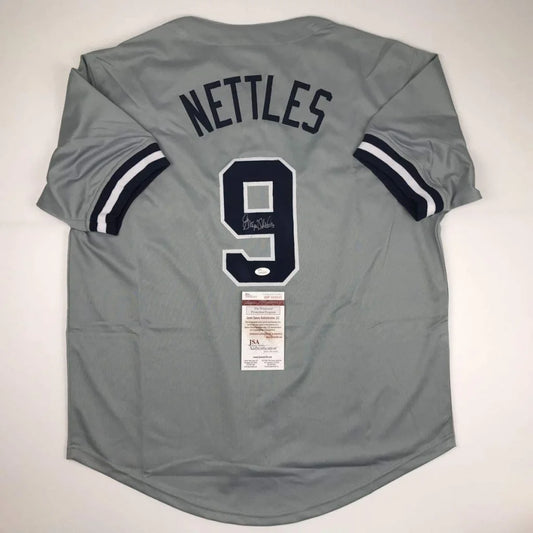 Autographed Graig Nettles gray custom jersey with black 9, JSA COA