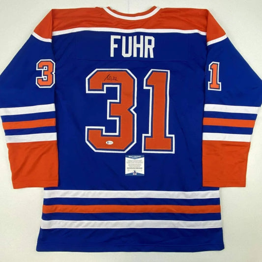 Autographed Grant Fuhr Edmonton Oilers custom jersey with number 31