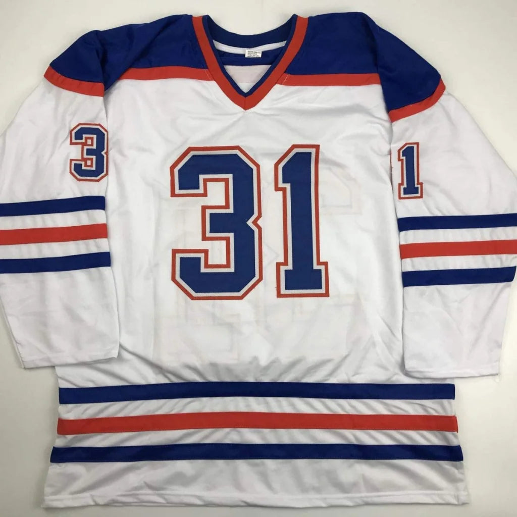 Autographed Grant Fuhr Edmonton white custom jersey number 31 JSA COA