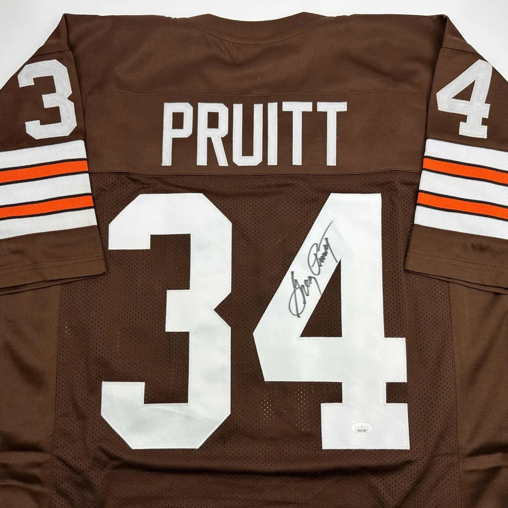 Autographed Greg Pruitt Cleveland Browns custom jersey, number 34