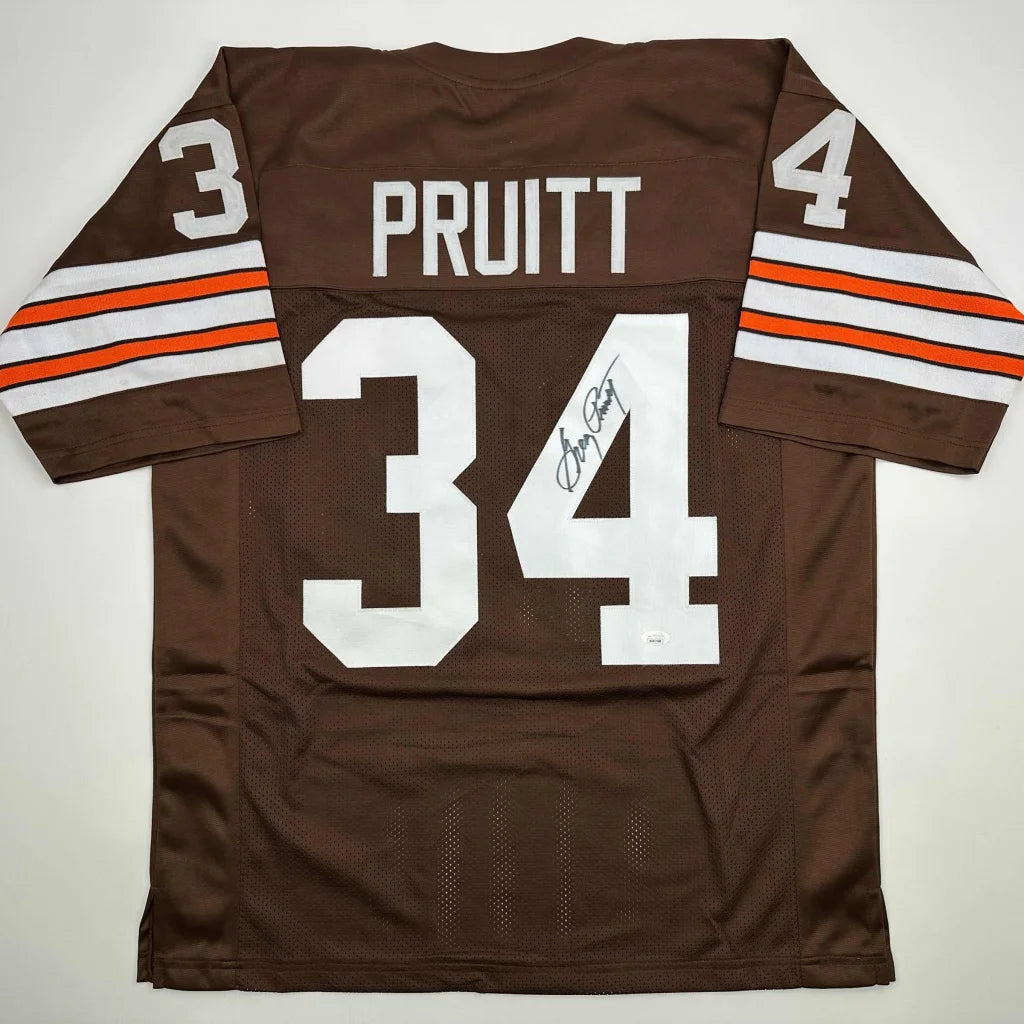 Autographed Greg Pruitt Cleveland Browns custom jersey, number 34