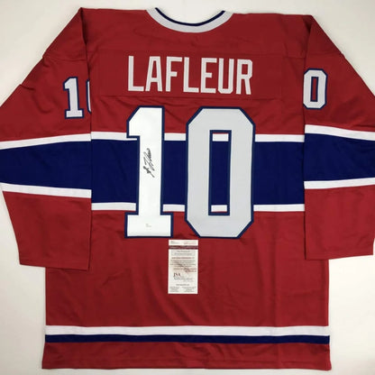 Autographed Guy LaFleur Montreal Red Hockey Jersey JSA COA | Hall of Fame Sports Memorabilia | vintageantiquesgifts.com