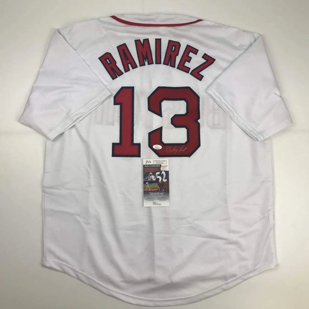 Autographed Hanley Ramirez Boston White Baseball Jersey JSA COA | Hall of Fame Sports Memorabilia | vintageantiquesgifts.com
