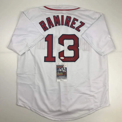 Autographed Hanley Ramirez Boston White Baseball Jersey JSA COA | Hall of Fame Sports Memorabilia | vintageantiquesgifts.com