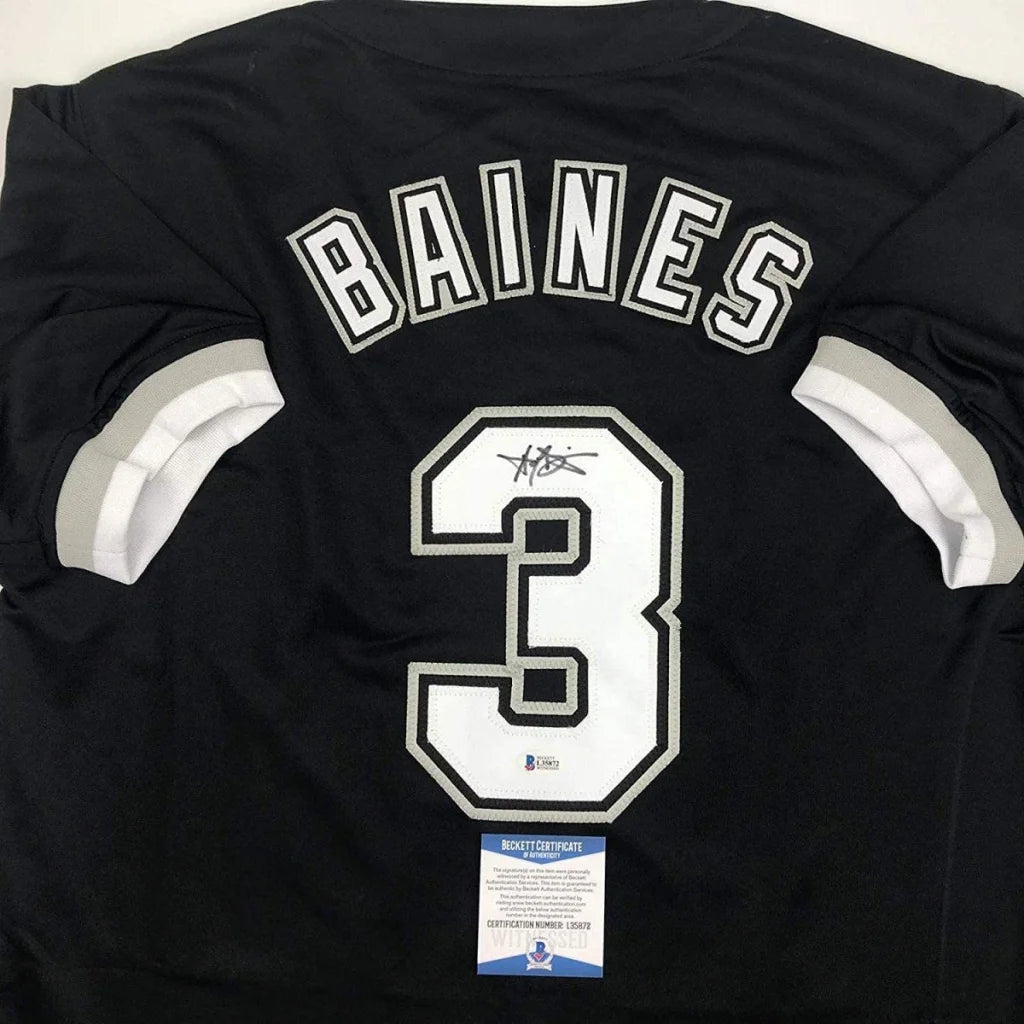 Signed Harold Baines Chicago black jersey with Beckett BAS COA