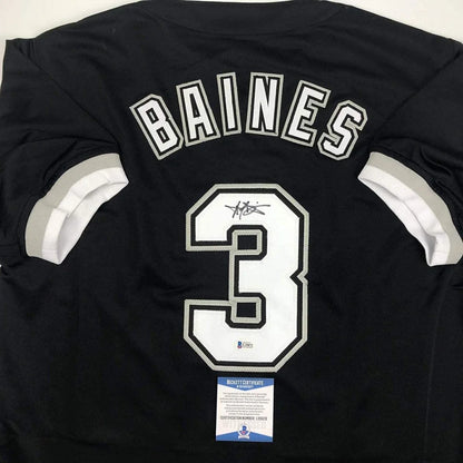 Autographed Harold Baines Chicago Black Baseball Jersey Beckett BAS COA | Certified Authentic Signed Memorabilia | vintageantiquesgifts.com