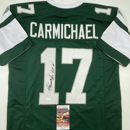 Autographed Harold Carmichael HOF custom jersey, New York Jets green and white with number 17