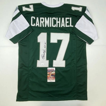 Autographed Harold Carmichael HOF custom jersey, New York Jets green and white with number 17