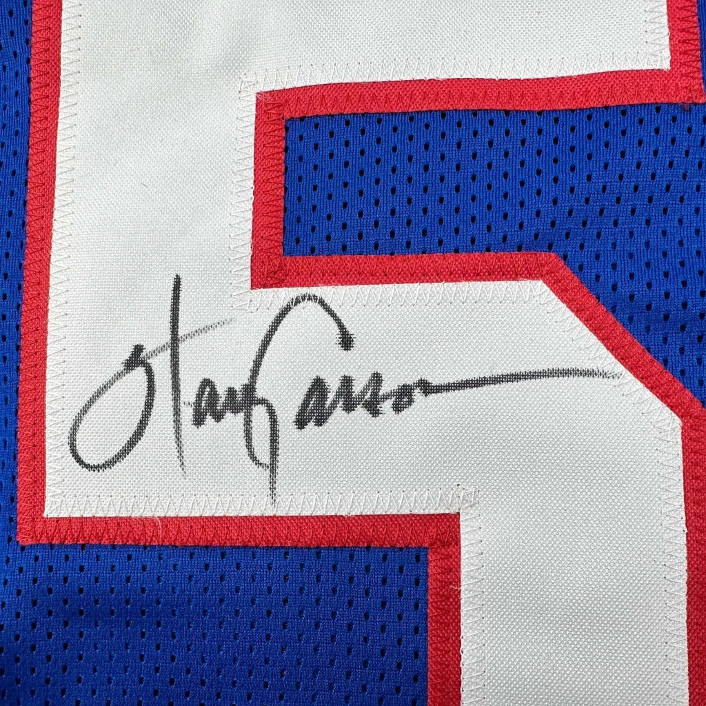 Autographed Harry Carson New York Blue Football Jersey Beckett BAS COA | Authenticated Signed Sports Jersey | vintageantiquesgifts.com
