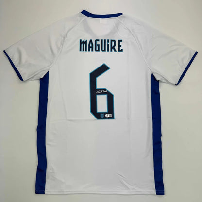 White custom soccer jersey with Maguire 6 autograph for professional sports league fans