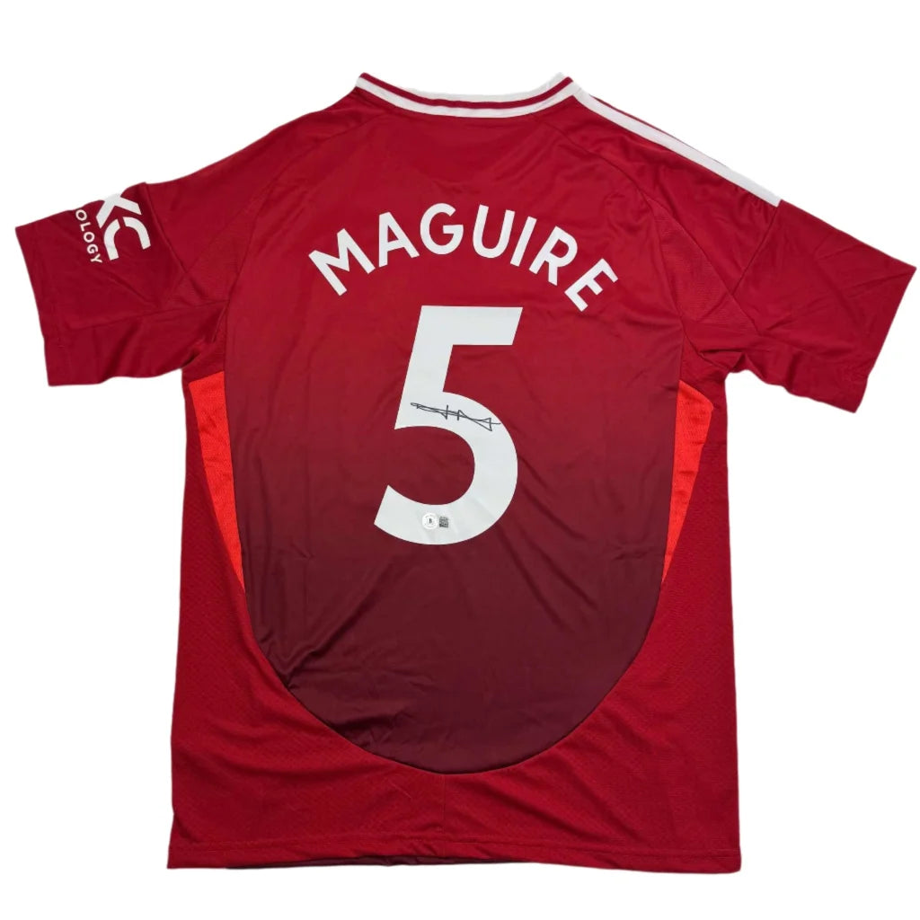 Autographed Harry Maguire Manchester United Red Soccer Jersey Beckett BAS COA | Hall of Fame Sports Memorabilia | vintageantiquesgifts.com