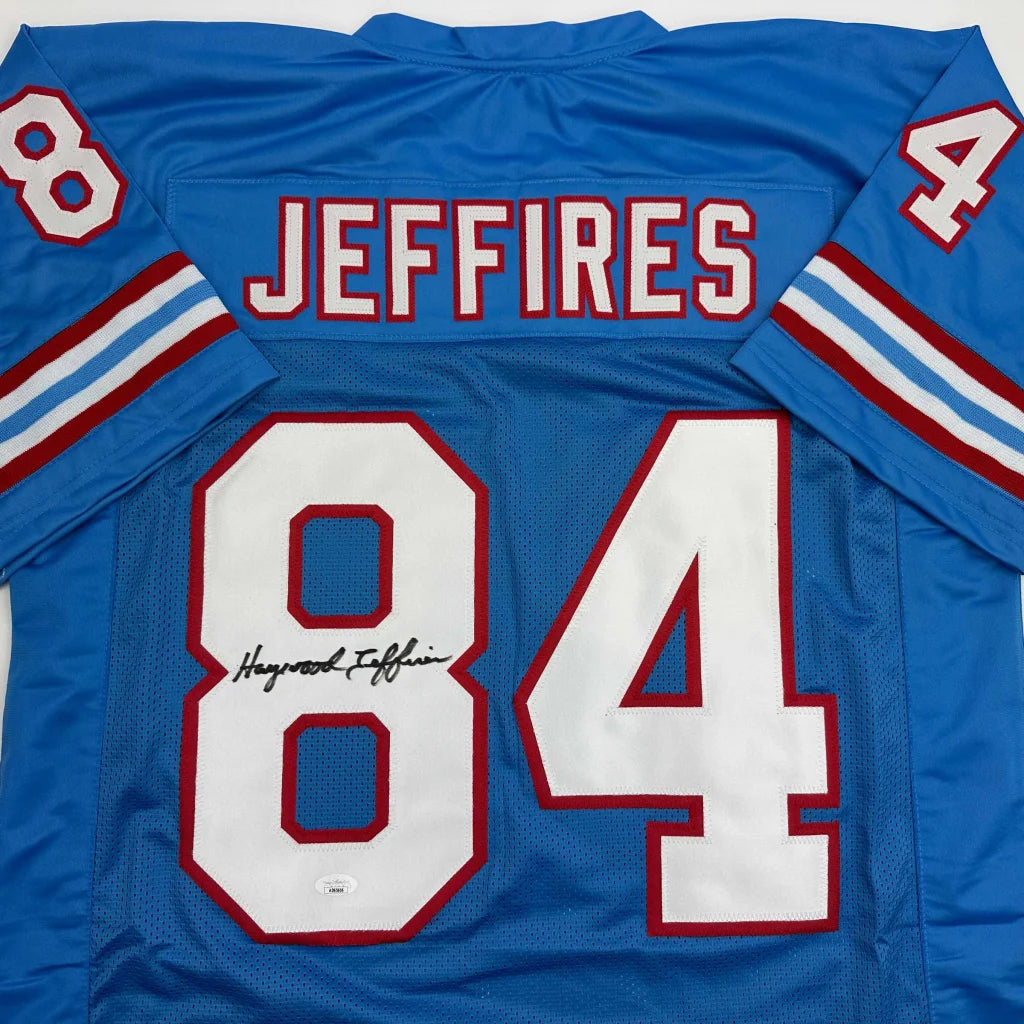 Autographed Haywood Jeffries custom jersey back, name 84, JSA COA