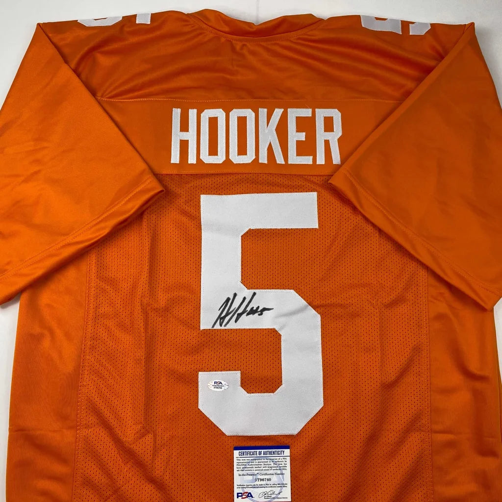 Autographed Hendon Hooker Tennessee orange custom jersey with white hooker and number 5 signature