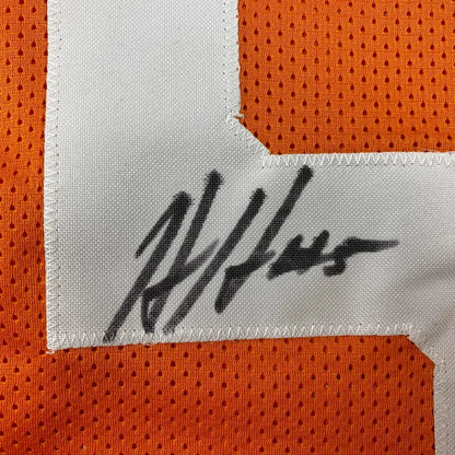 Orange mesh fabric with white patch and black autograph on authentic HOOKER #5 jersey