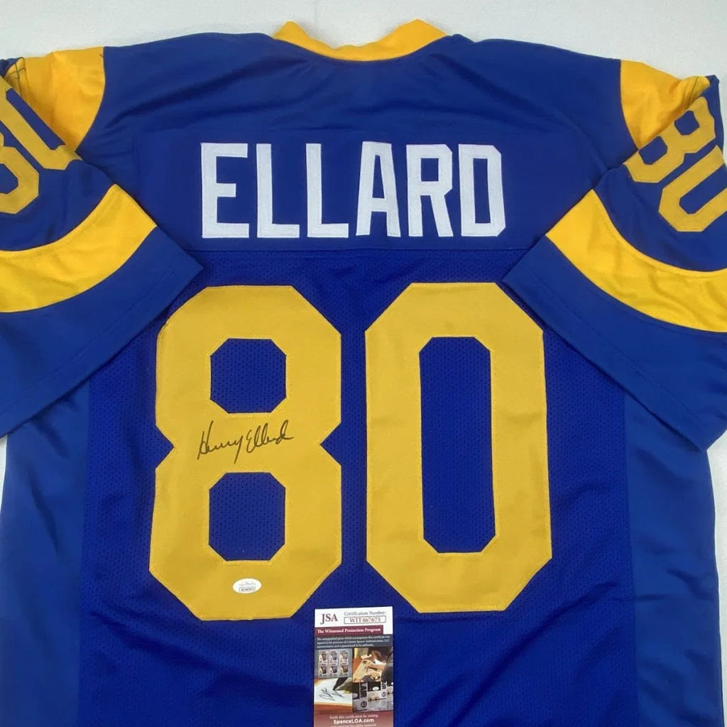 Autographed Henry Ellard Los Angeles LA Blue Football Jersey JSA COA | Certified Authentic Signed Memorabilia | vintageantiquesgifts.com