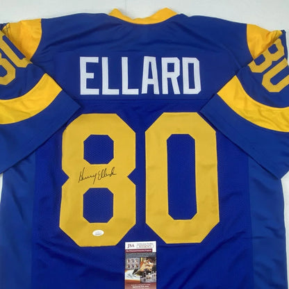 Autographed Henry Ellard Los Angeles LA Blue Football Jersey JSA COA | Certified Authentic Signed Memorabilia | vintageantiquesgifts.com