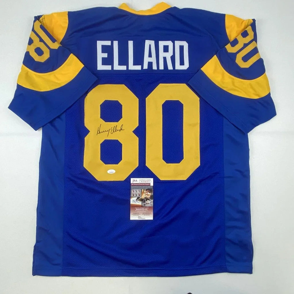 Autographed Henry Ellard Los Angeles LA Blue Football Jersey JSA COA | Hall of Fame Sports Memorabilia | vintageantiquesgifts.com