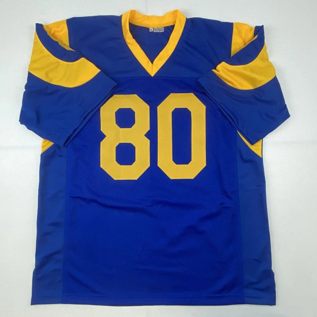 Autographed Henry Ellard Los Angeles LA Blue Football Jersey JSA COA | Authenticated Signed Sports Jersey | vintageantiquesgifts.com