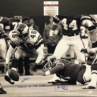 Signed black and white American football game photo third party Herm Edwards Joe Pisarcik