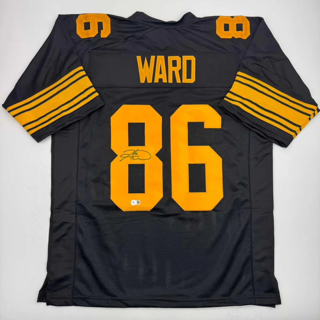 Authentic Black and Gold WARD 86 autographed football jersey back view