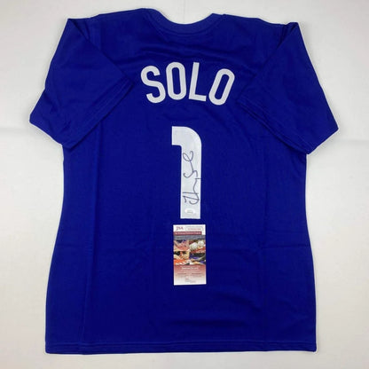 Autographed blue custom jersey from Professional Sports League with SOLO and number 1