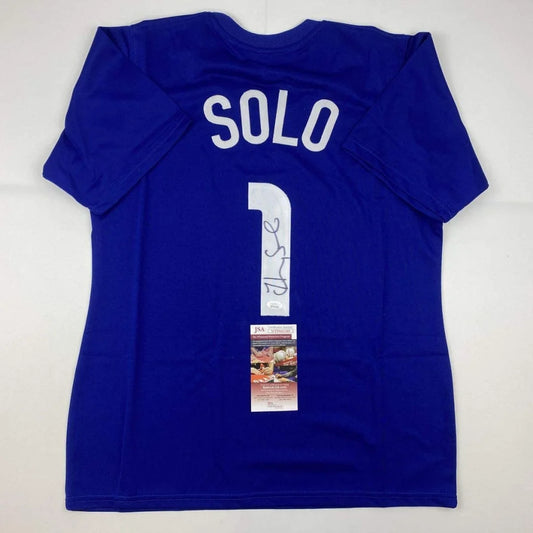 Autographed blue custom jersey from Professional Sports League with SOLO and number 1