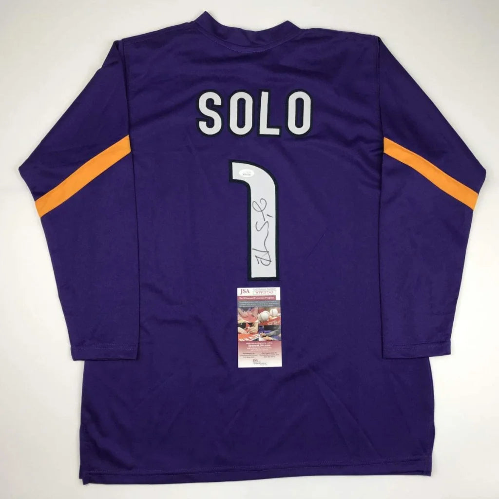 Autographed Hope Solo Purple Long Sleeve Soccer Team USA World Cup Jersey JSA COA | Certified Authentic Signed Memorabilia | vintageantiquesgifts.com
