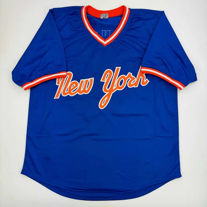 Autographed Howard Johnson HOJO New York Blue Baseball Jersey JSA COA | Authenticated Signed Sports Jersey | vintageantiquesgifts.com