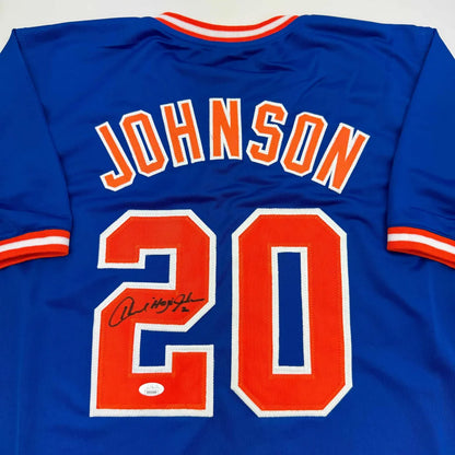 Autographed Howard Johnson HOJO New York Blue Baseball Jersey JSA COA | Certified Authentic Signed Memorabilia | vintageantiquesgifts.com