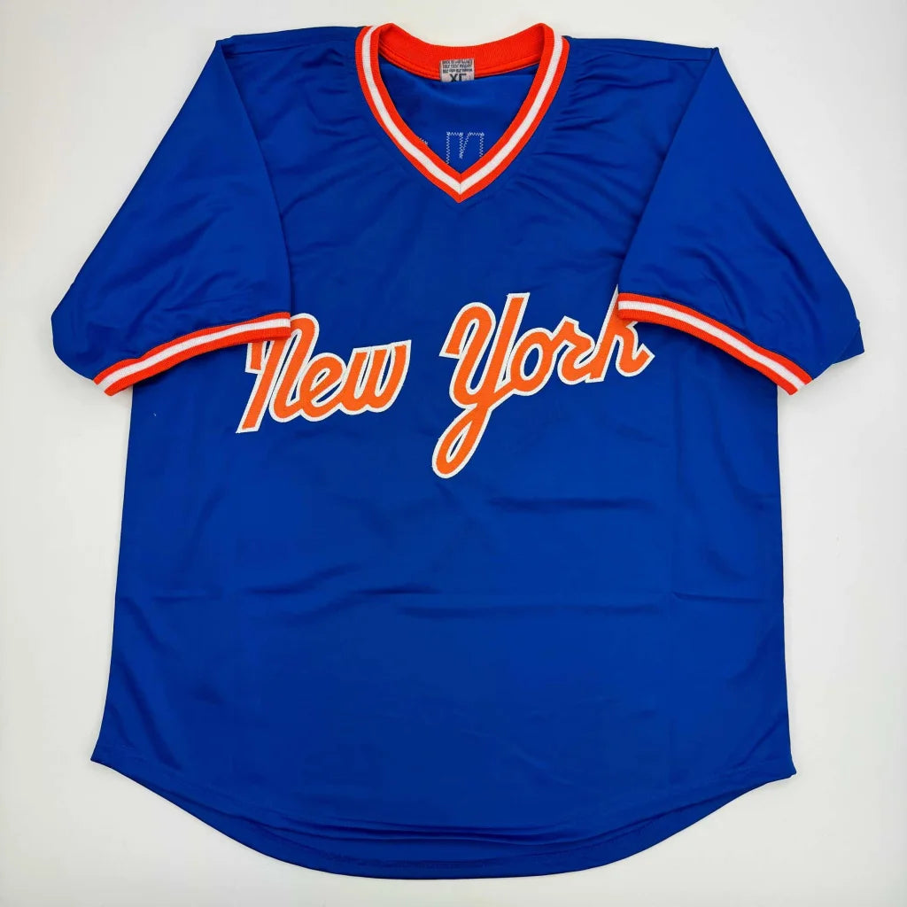 Blue New York short-sleeve custom jersey with orange and white trim for professional sports fans