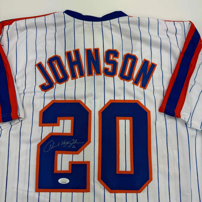 Autographed Howard Johnson HOJO New York Pinstripe Baseball Jersey JSA COA | Certified Authentic Signed Memorabilia | vintageantiquesgifts.com